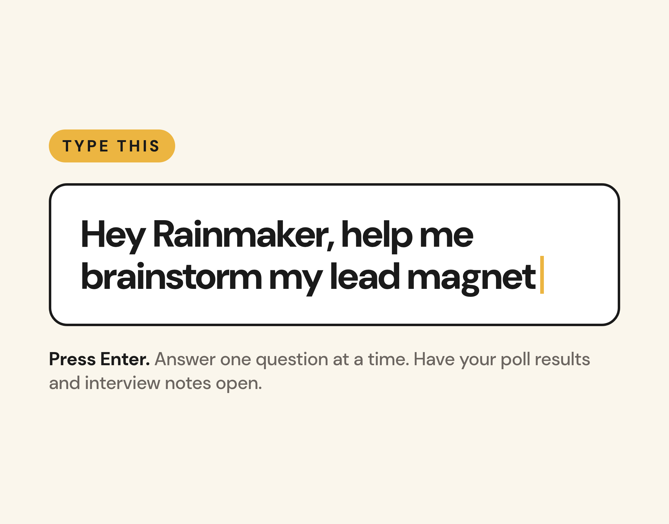 Type this: Hey Rainmaker, help me brainstorm my lead magnet